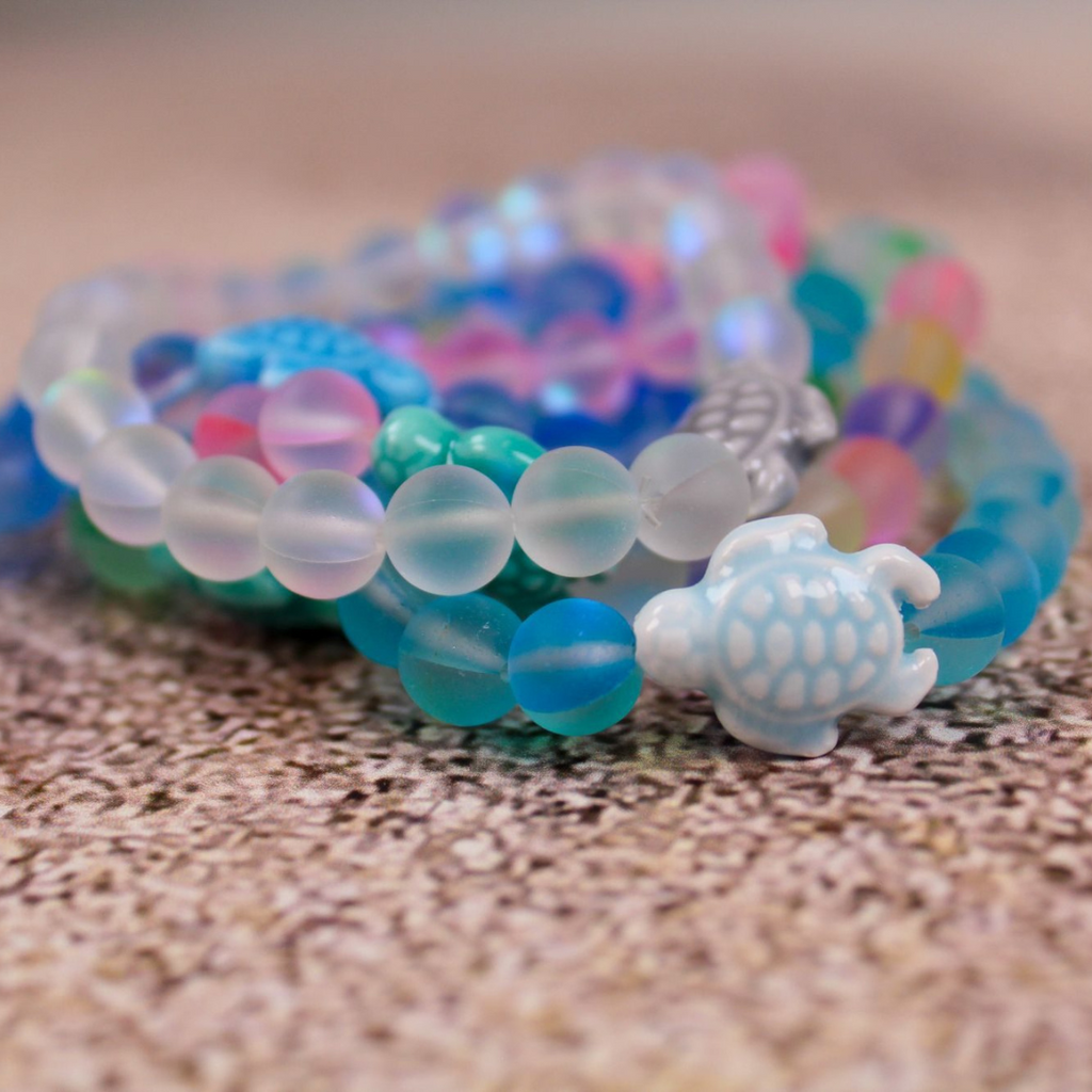 Sea Turtle Tracking Bracelets by Simply Southern White Lava Stone Lapis